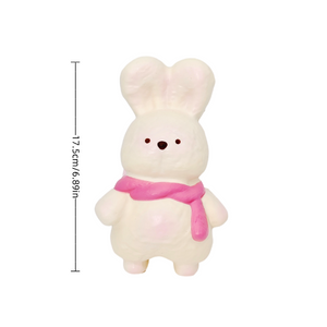 Close up of blushing cheeks and soft pink ears on kawaii bunny animal sensory toy