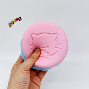 Kawaii Strawberry Cookie Squishy with Kitty Emboss: Ultra Soft & - squishy toy size reference with hand