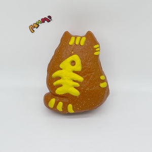 Cute Cat with Fishbone Print Stress Relief Squishy, Green/Brown - squishy stress relief toy detail shot