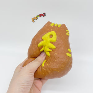 Cute Cat with Fishbone Print Stress Relief Squishy, Green/Brown - slow rise fidget toy texture close up