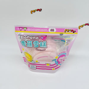 Pink Banana Slow Rise Squishy Toy - squishy toy size reference with hand