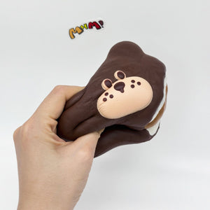 Ultra-Soft Chocolate Bear Pie Slow Rise & Irresistibly Decadent - squishy toy size reference with hand