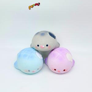 Adorable kawaii shark bun squishies trio front face view stress relief toys