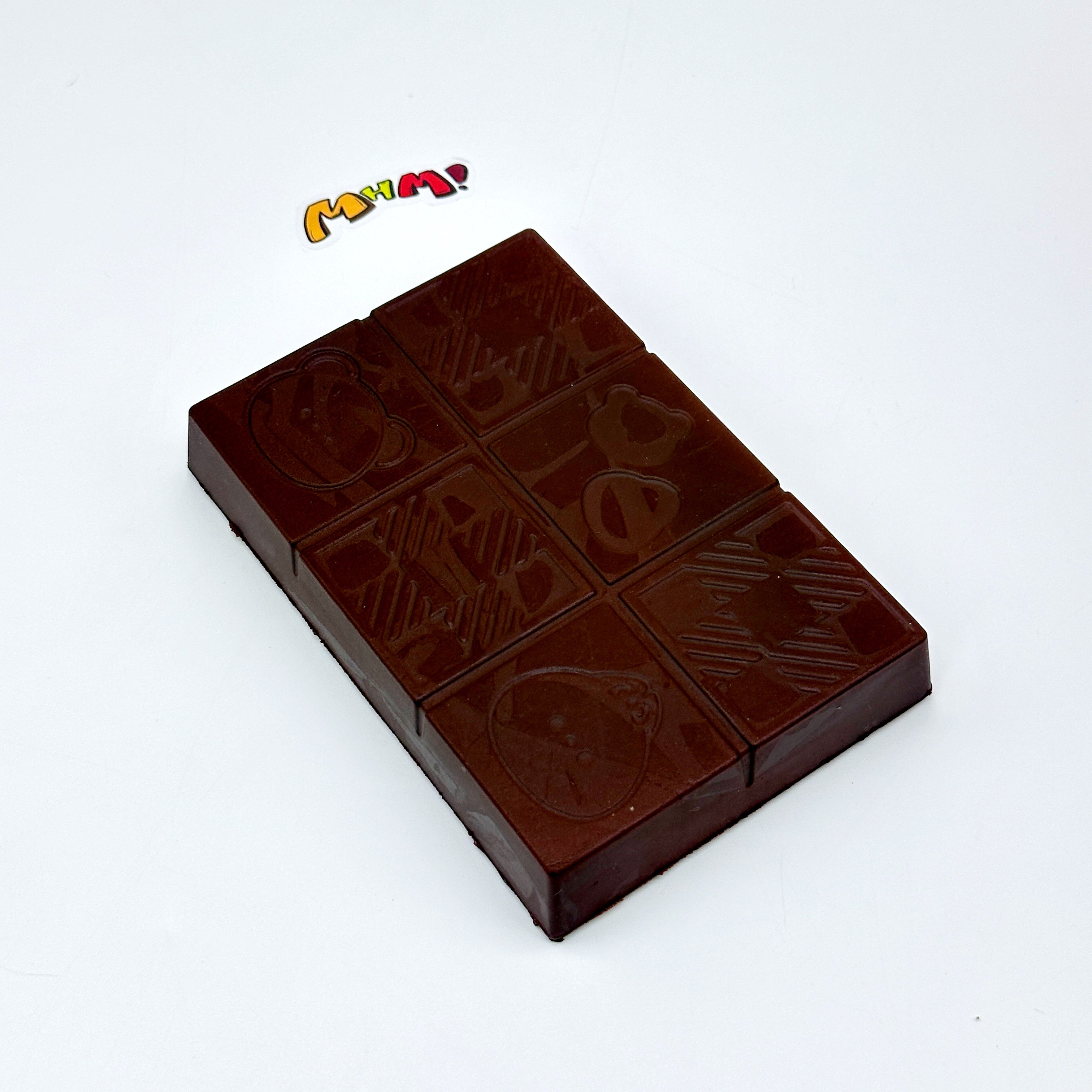 Handheld Chocolate Bar Squishy with Cute Bear & Character Emboss - soft slow rise fidget toy front view