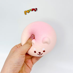 Pink Shiba Inu Steamed Bun Squishy Toy - kawaii squishy toy close up