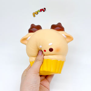 Sweet Reindeer Cupcake Squeeze Toy - slow rising squeeze toy side angle view