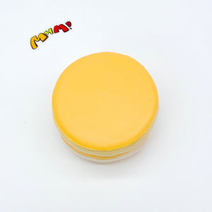 Side view stacked pancake squishy squeeze toy, golden yellow slow rising stress ball fidget toy