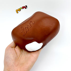 Romantic Love Stamp Chocolate Bar Fluffy Slow Rise Squeeze Toy - slow rising squeeze toy side angle view