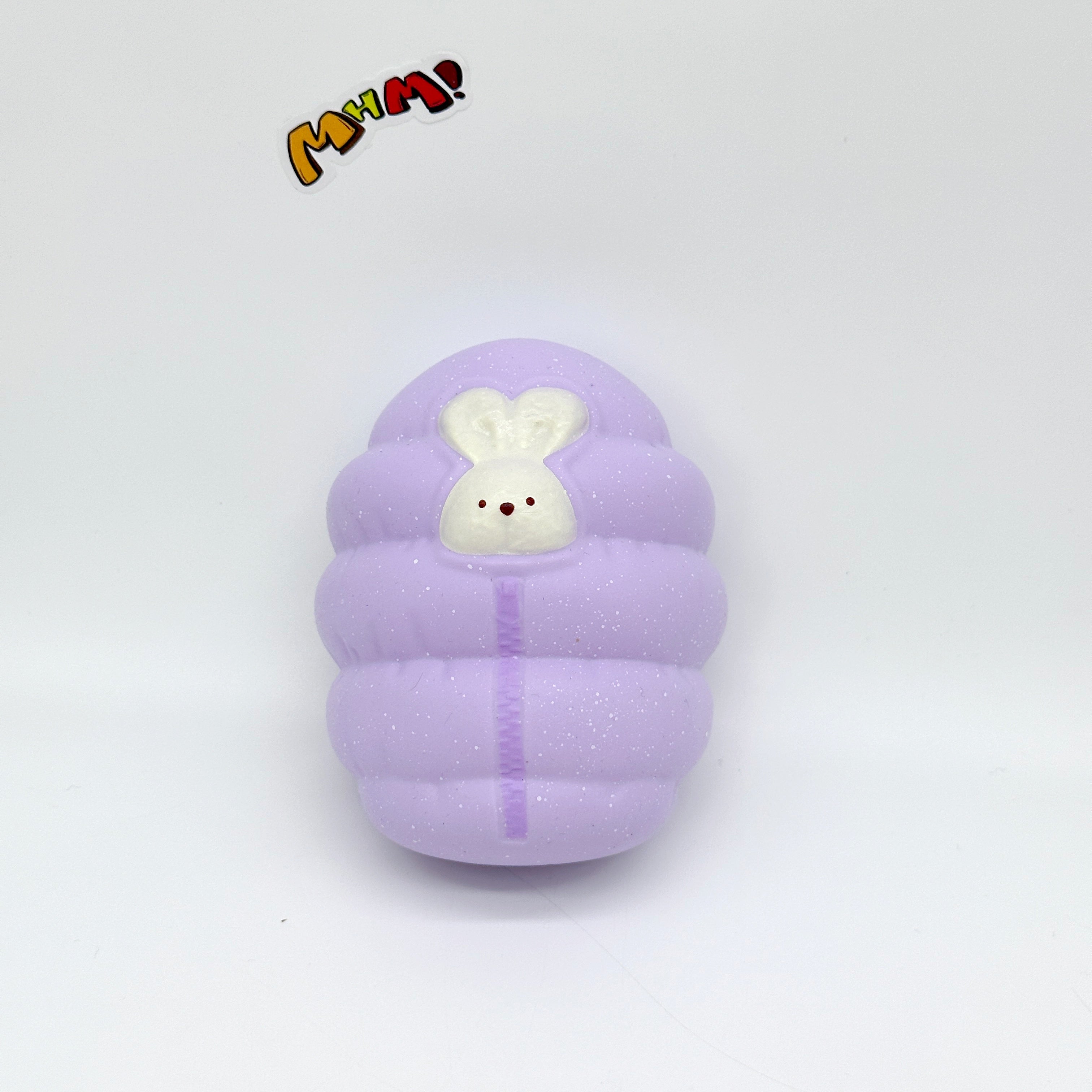 Sleepy Bunny in Sleeping Bag Squishy - soft slow rise fidget toy front view