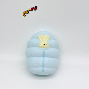 Sleepy Bunny in Sleeping Bag Squishy - squishy stress relief toy detail shot