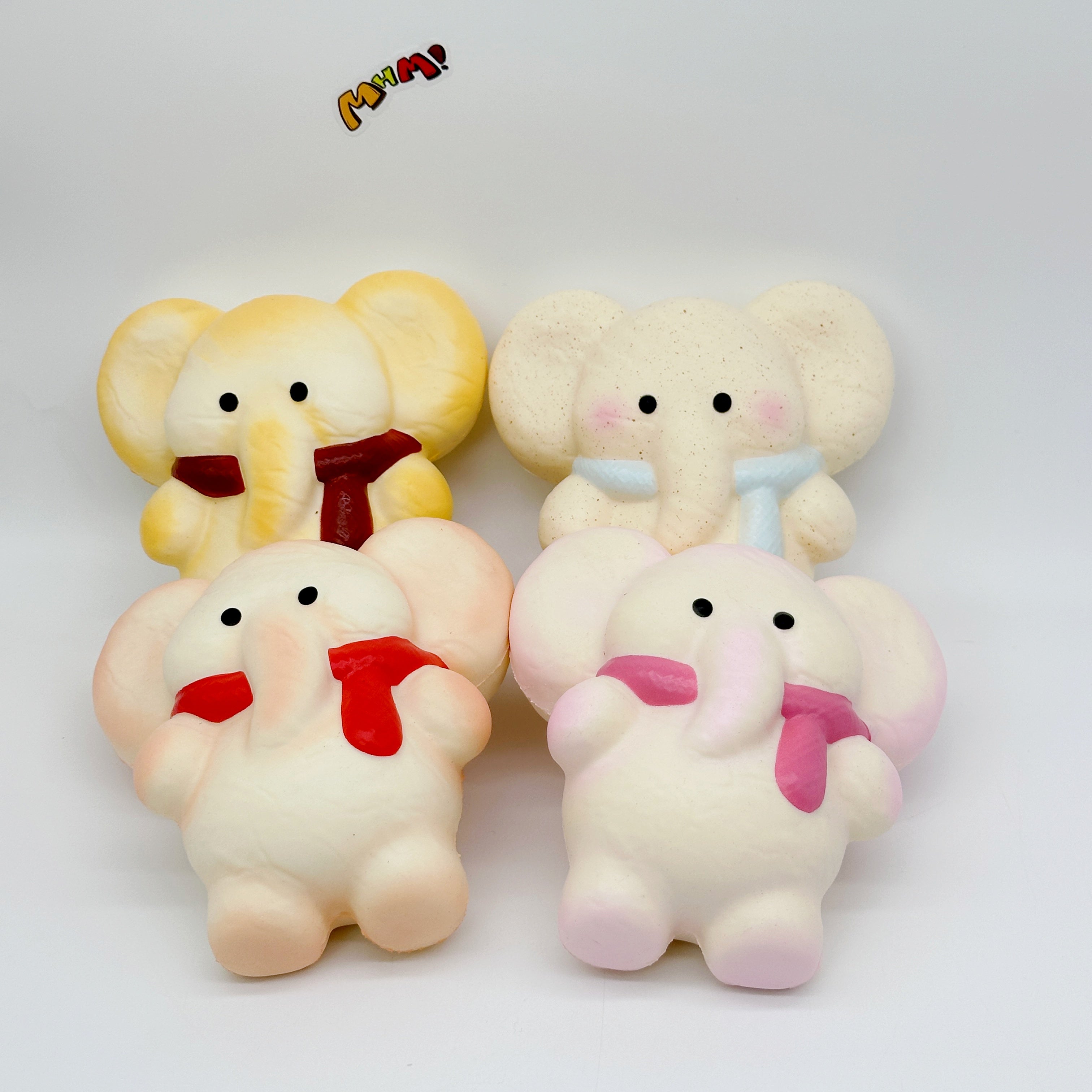 🐘🧣 Scarf Elephant Squishy - 4 Cute Bear Styles with Colorful Scarves Slow Rising Stress Relief Toy