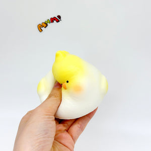 Cockatiel Squishy - Blue & Yellow Cute Parrot Slow Rising Stress - squishy toy size reference with hand