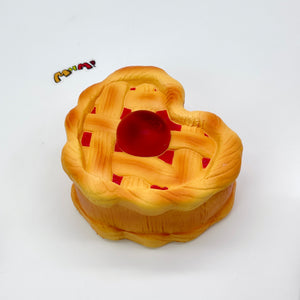 Heart-Shaped Cherry Pie Squishy | Slow Rising Food Stress Relief - squishy stress relief toy detail shot
