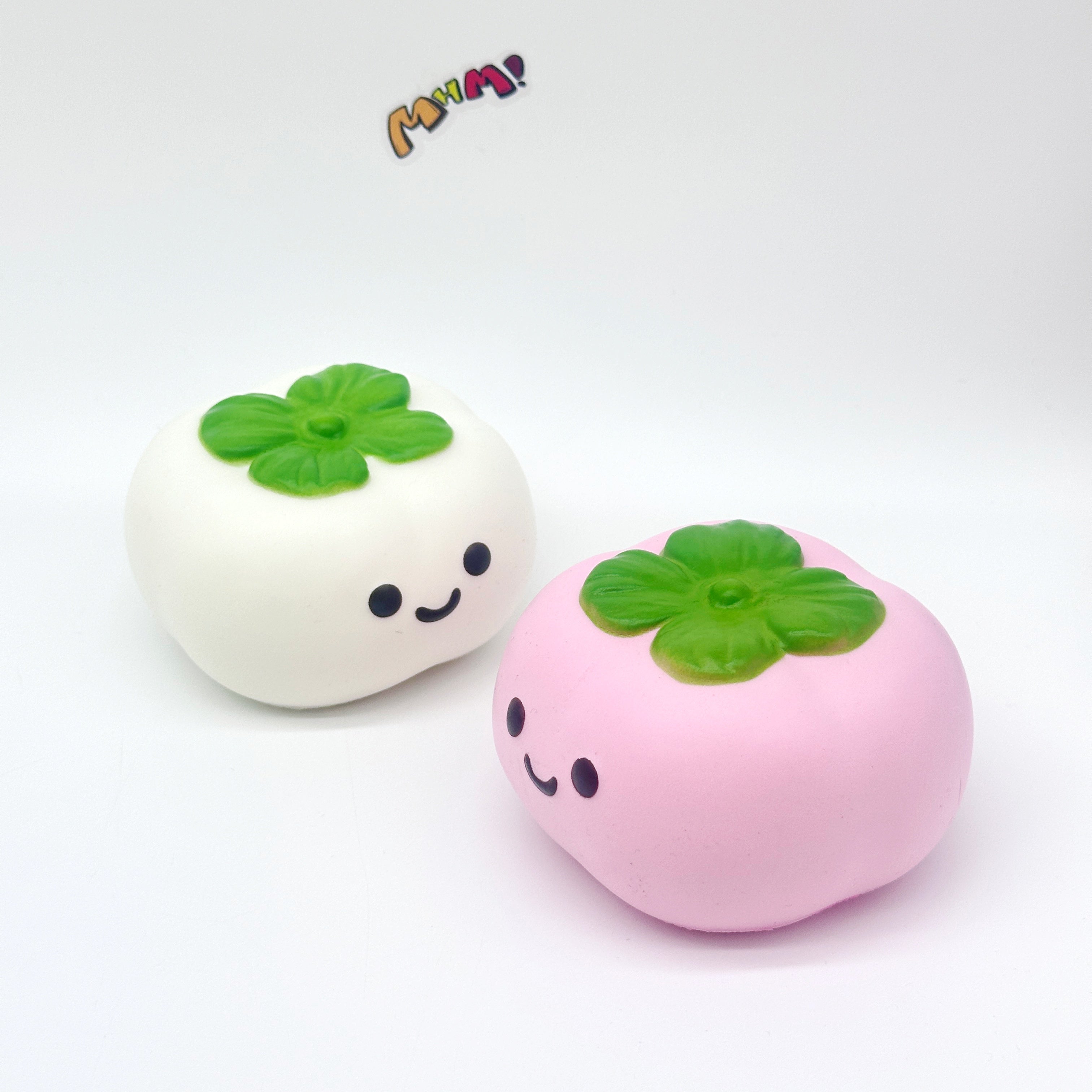 Lucky Persimmon Squishy - White & Pink Cute Persimmon Slow Rising - soft slow rise fidget toy front view