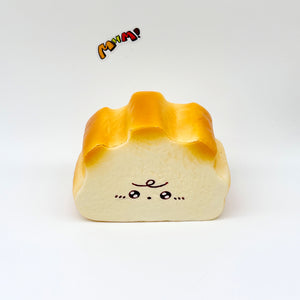 Milk Haas Bread Squishy - Chocolate Brown & Original Bread Yellow - squishy stress relief toy detail shot