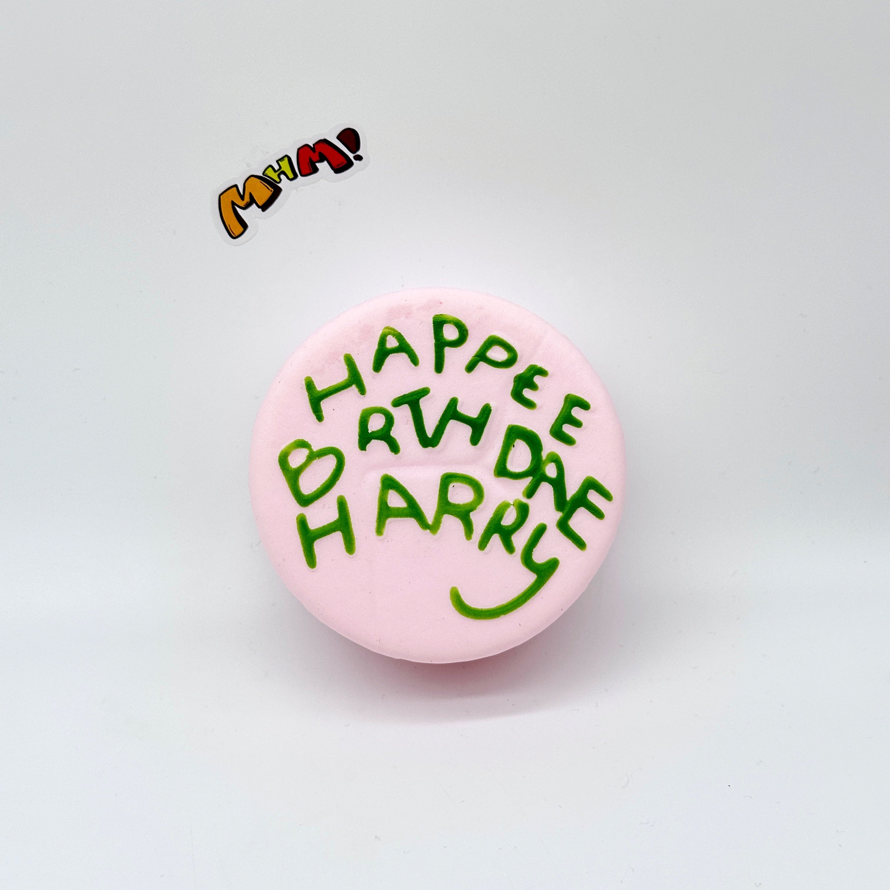 Happee Birthdae Harry Pink Cake Squishy | Birthday Themed Slow Ri - soft slow rise fidget toy front view