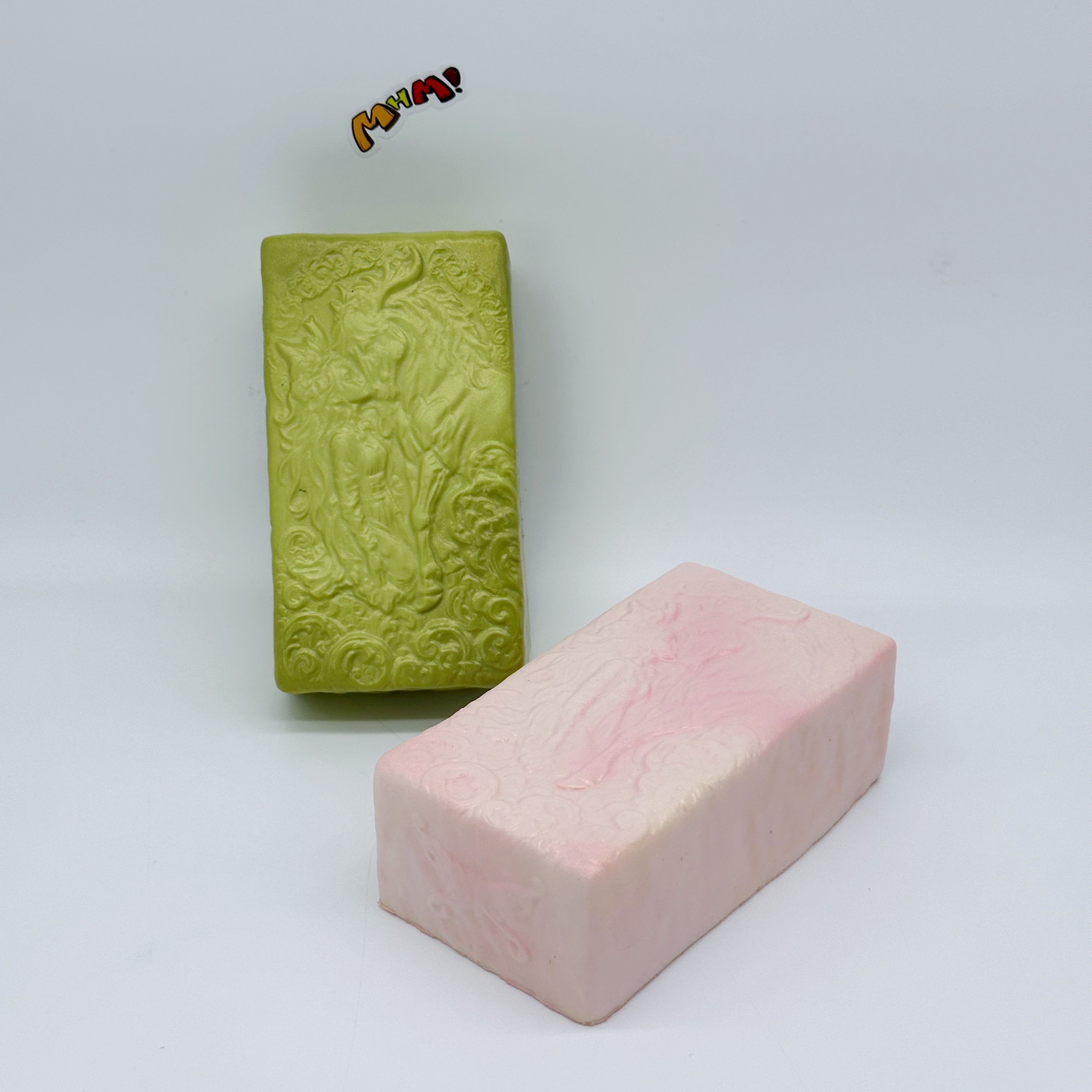 🐴 Divine Horse Milk Brick Squishy (Pink & Matcha Green) | Embossed Art Slow Rising Stress Relief Toy