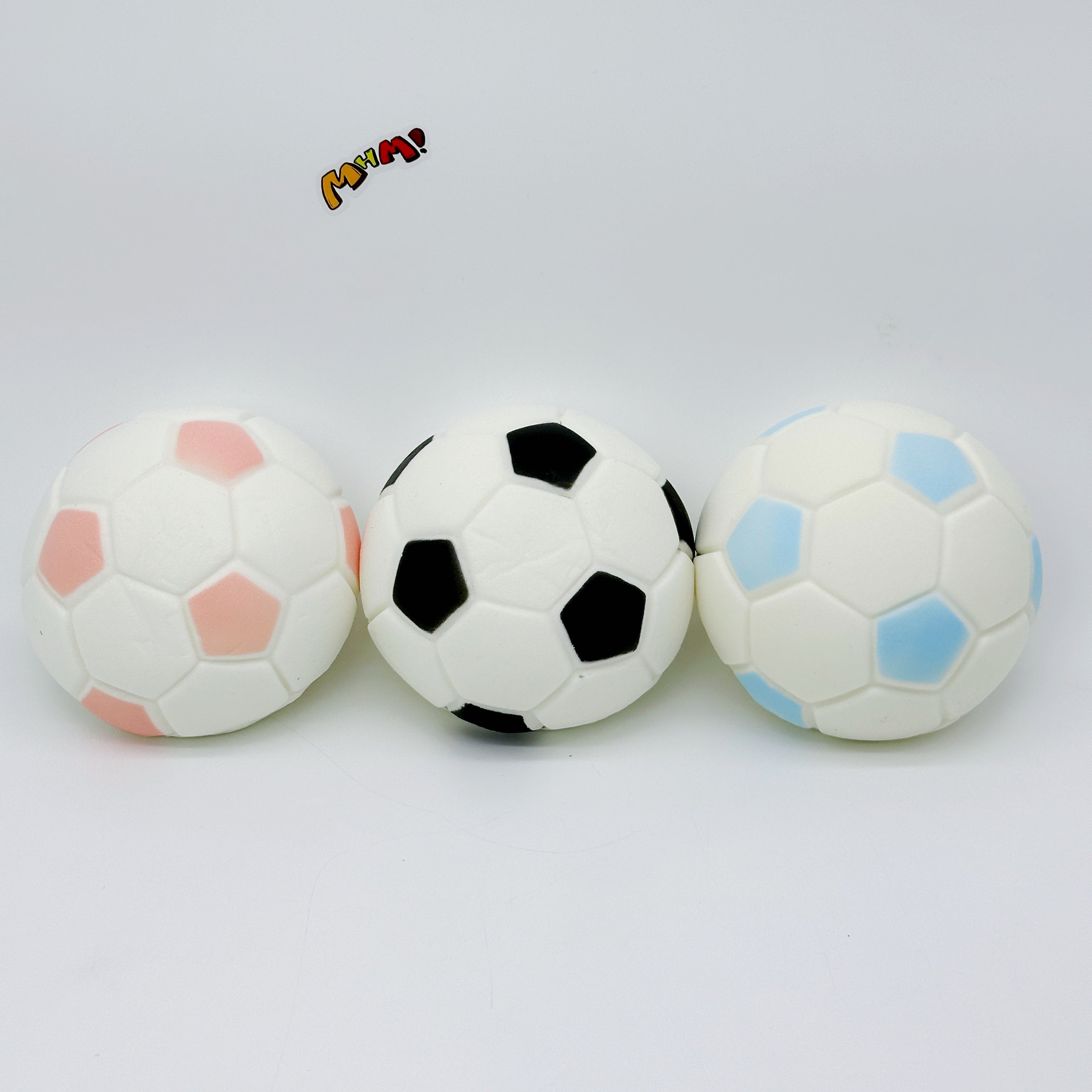 Soccer Ball Squishy Sticky Puff (Pink / Black / Light Blue) alternate view 2