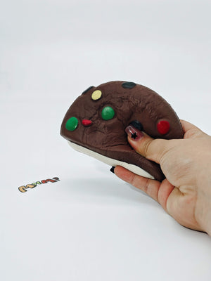 Chocolate mochi cookie sandwich squishy toy sticky chewy white filling fidget scented cocoa