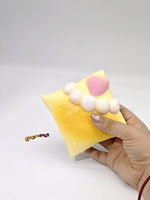 Strawberry & Peach Mille-Feuille Squishy Set (2-Pack) - slow rising squeeze toy side angle view