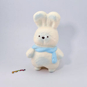 Blue Scarf Bunny Squishy | Cute Animal Themed Slow Rising Stress - soft slow rise fidget toy front view