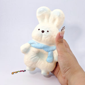 Blue Scarf Bunny Squishy | Cute Animal Themed Slow Rising Stress - kawaii squishy toy close up
