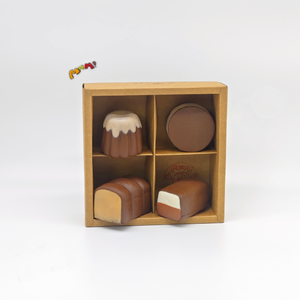 4-grid Mini Chocolate Bread Squishy Set | Bakery Themed Slow Risi - soft slow rise fidget toy front view