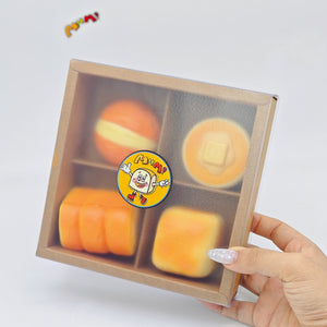 4-grid Mini Bread Squishy Set | Bakery Themed Slow Rising Stress - slow rising squeeze toy side angle view