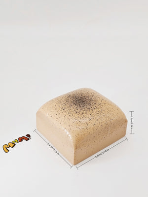 Coffee Cream Mousse Cake Squishy - Sticky & Soft Slice Toy | Scen - slow rising squeeze toy side angle view