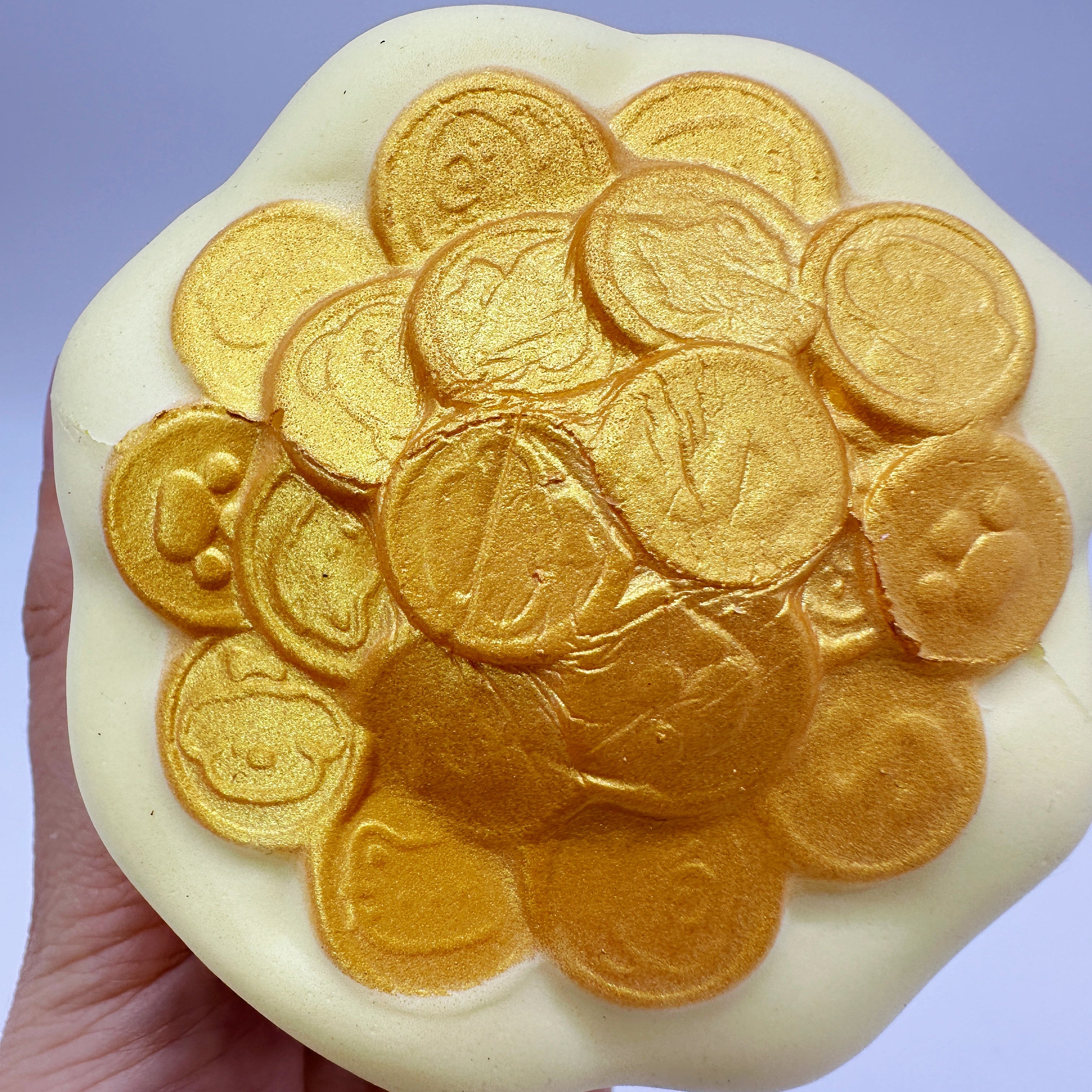 Lucky Gold Coin Pouch Squeeze Toy: Good Luck by Your SideSuper So - slow rise fidget toy texture close up