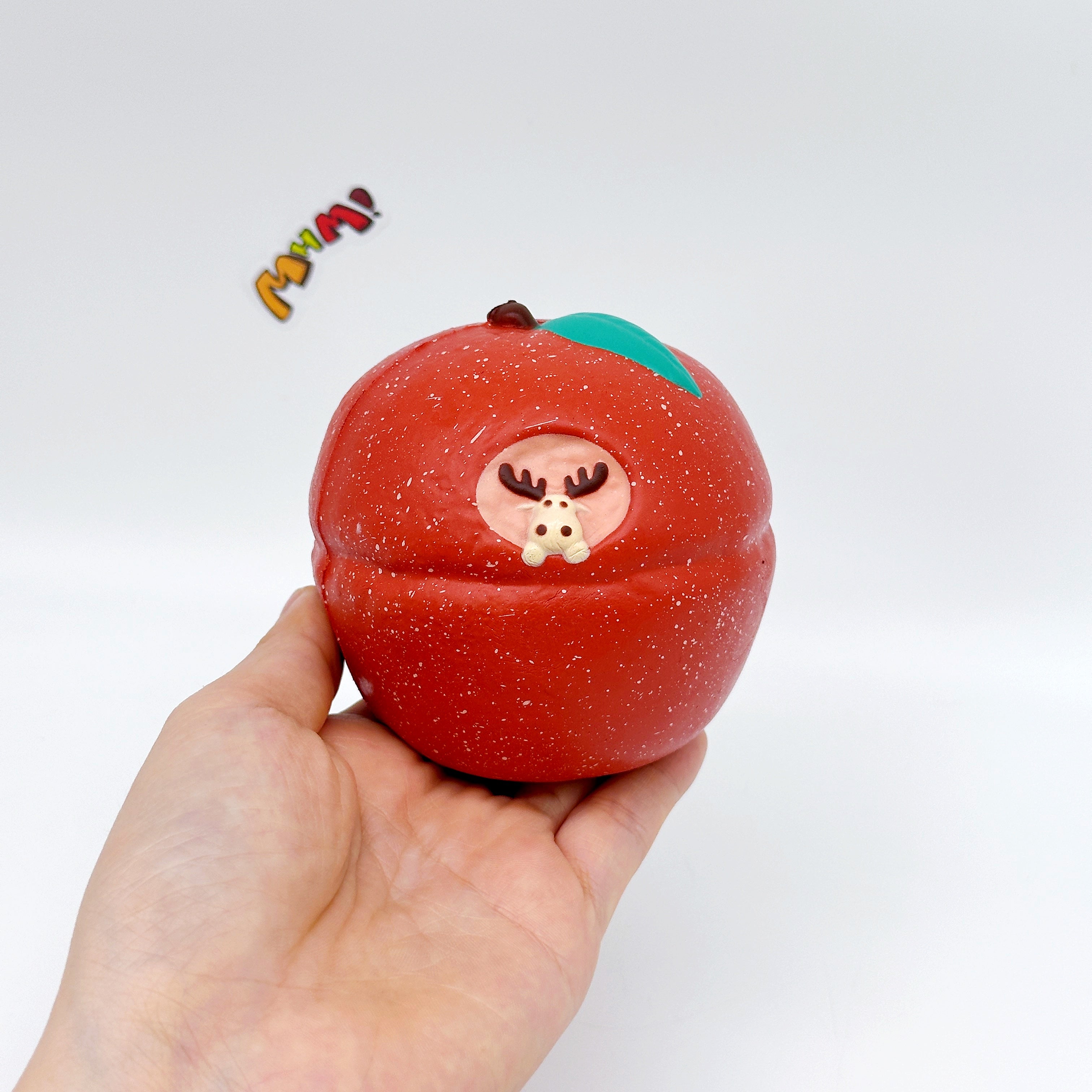 Slow Rise Apple Squishy with Cute Deer Squeeze Away Stress - soft slow rise fidget toy front view