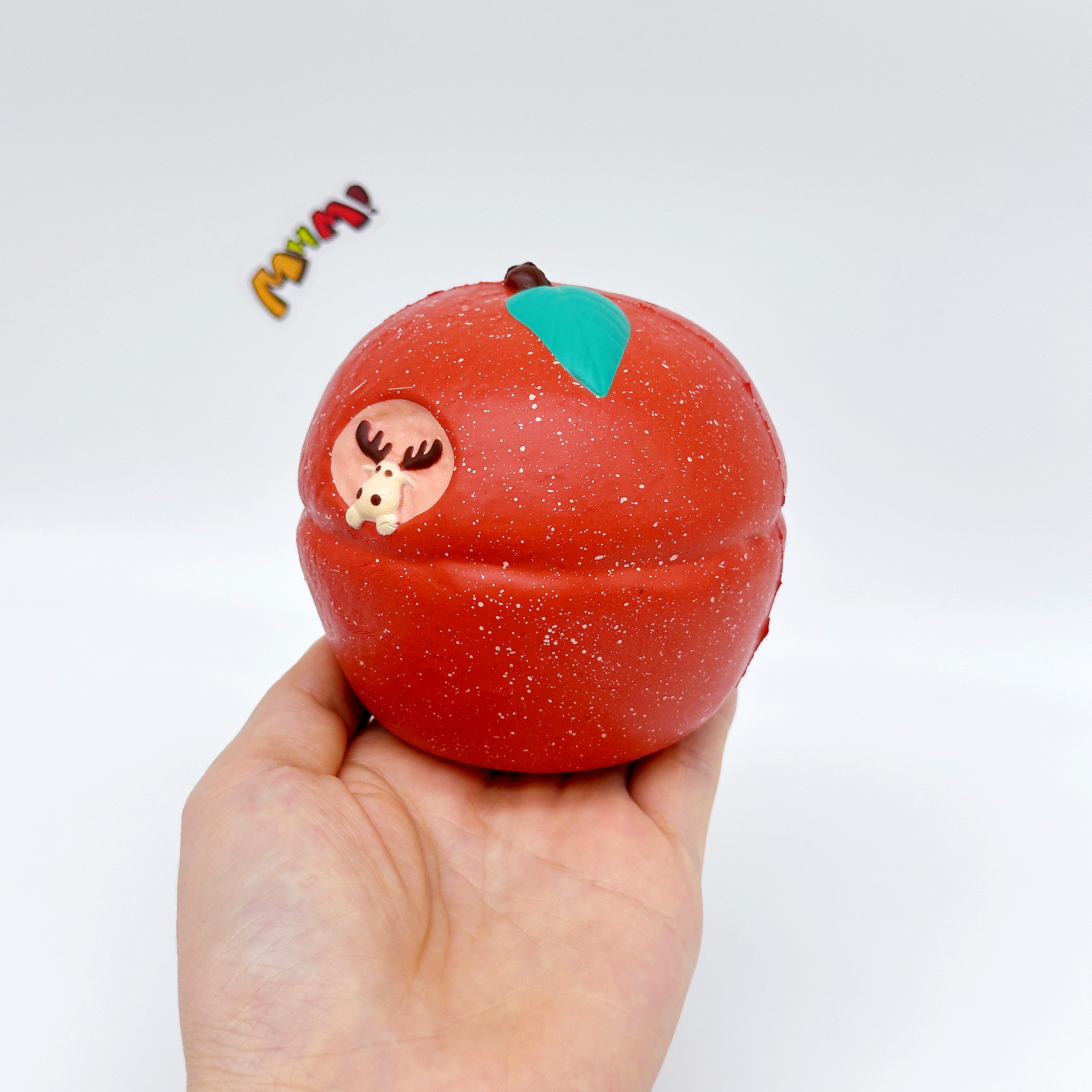 Slow Rise Apple Squishy with Cute Deer Squeeze Away Stress - squishy stress relief toy detail shot