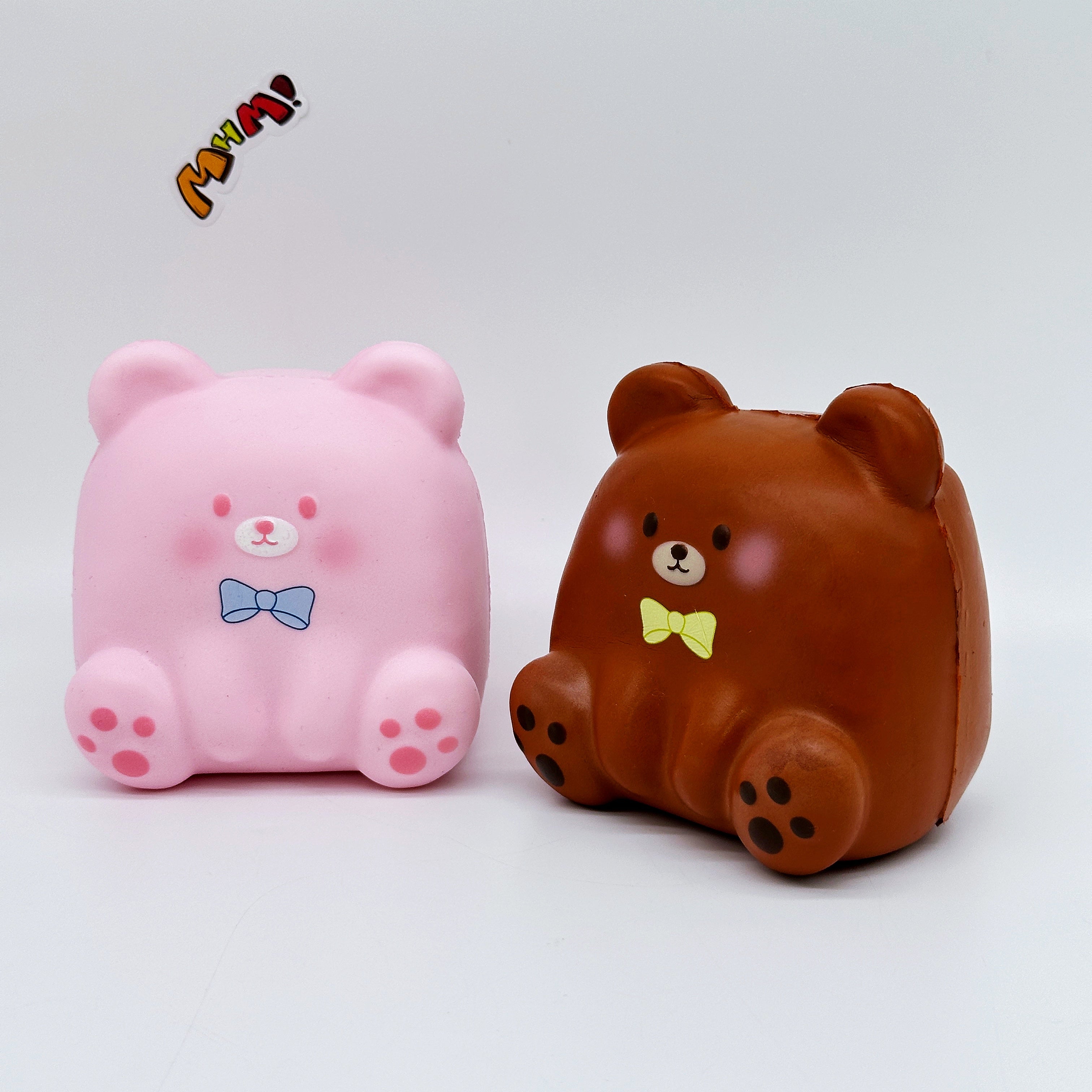 🐻🧈 Square Bear Squishy Set - Pink & Caramel Brown Cute Slow Rising Stress Relief Toy