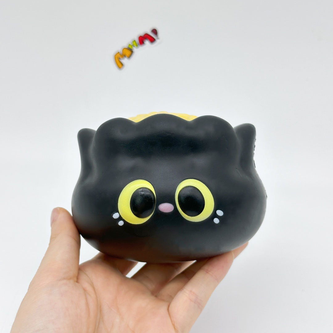 Kawaii Black Cat Siu Mai Slow Rise Squishy Toy - slow rising squeeze toy side angle view