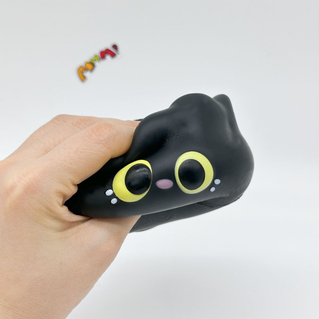 Kawaii Black Cat Siu Mai Slow Rise Squishy Toy - squishy toy size reference with hand