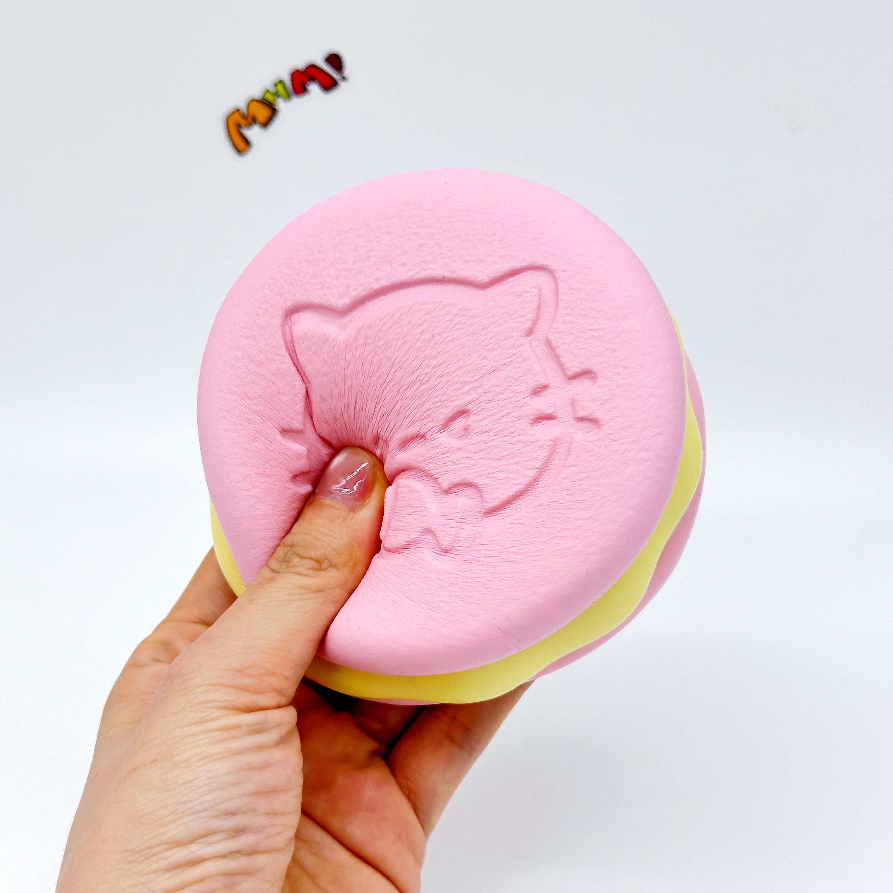 Kawaii Strawberry Cookie Squishy with Kitty Emboss: Ultra Soft &  - slow rise fidget toy texture close up