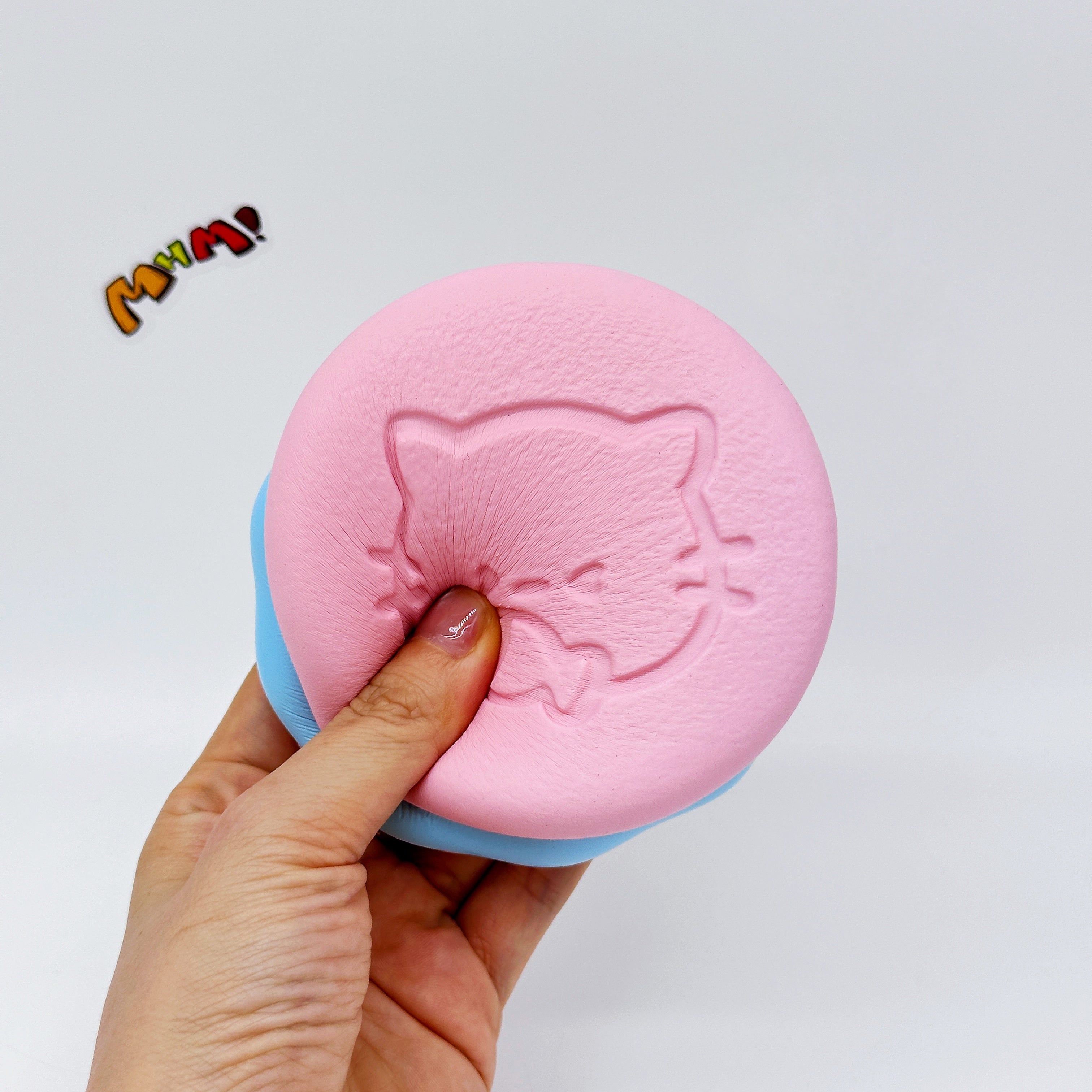 Kawaii Strawberry Cookie Squishy with Kitty Emboss: Ultra Soft &  - squishy toy size reference with hand