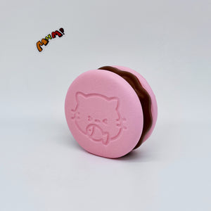 Kawaii Strawberry Cookie Squishy with Kitty Emboss: Ultra Soft &  - slow rising squeeze toy side angle view