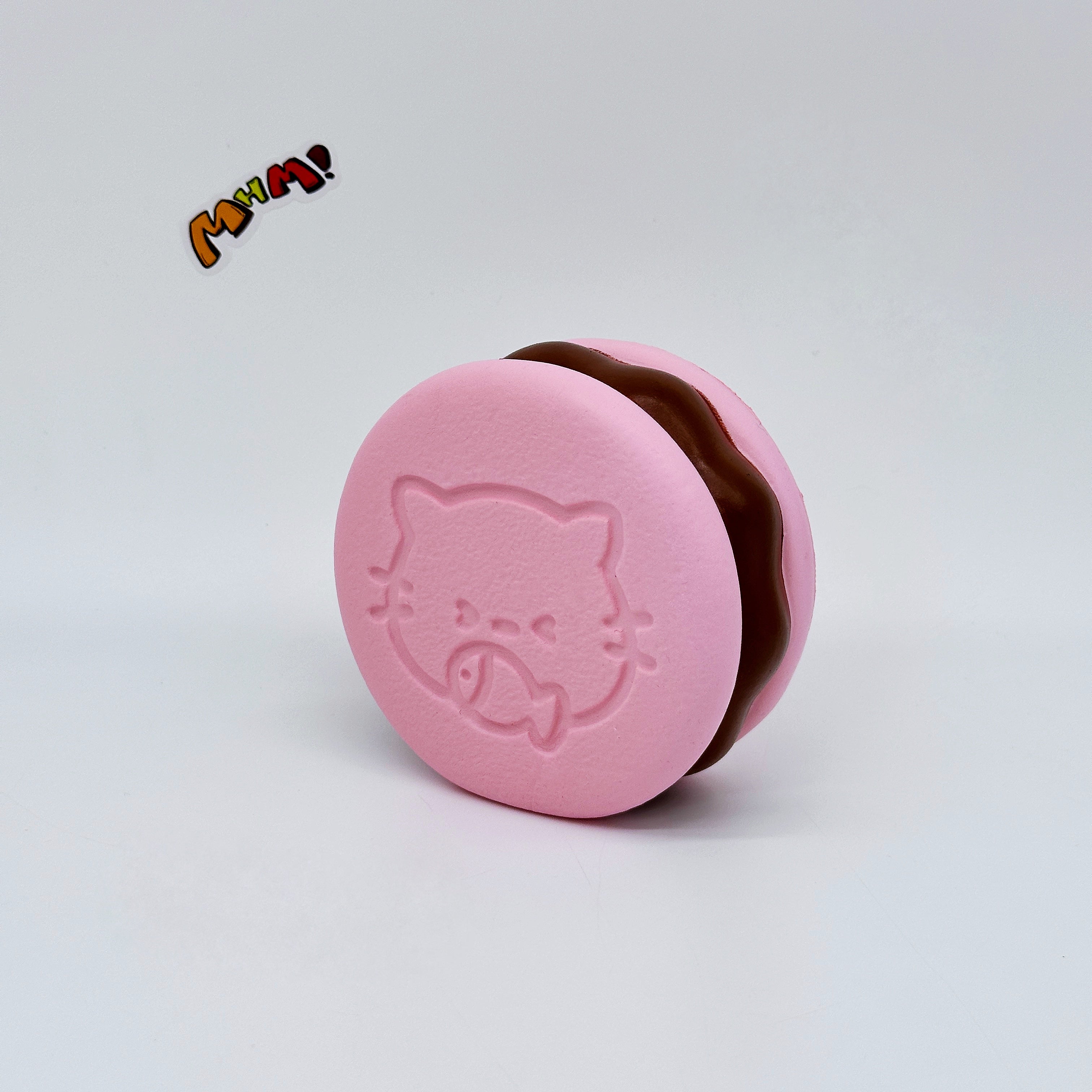 Kawaii Strawberry Cookie Squishy with Kitty Emboss: Ultra Soft &  - slow rising squeeze toy side angle view