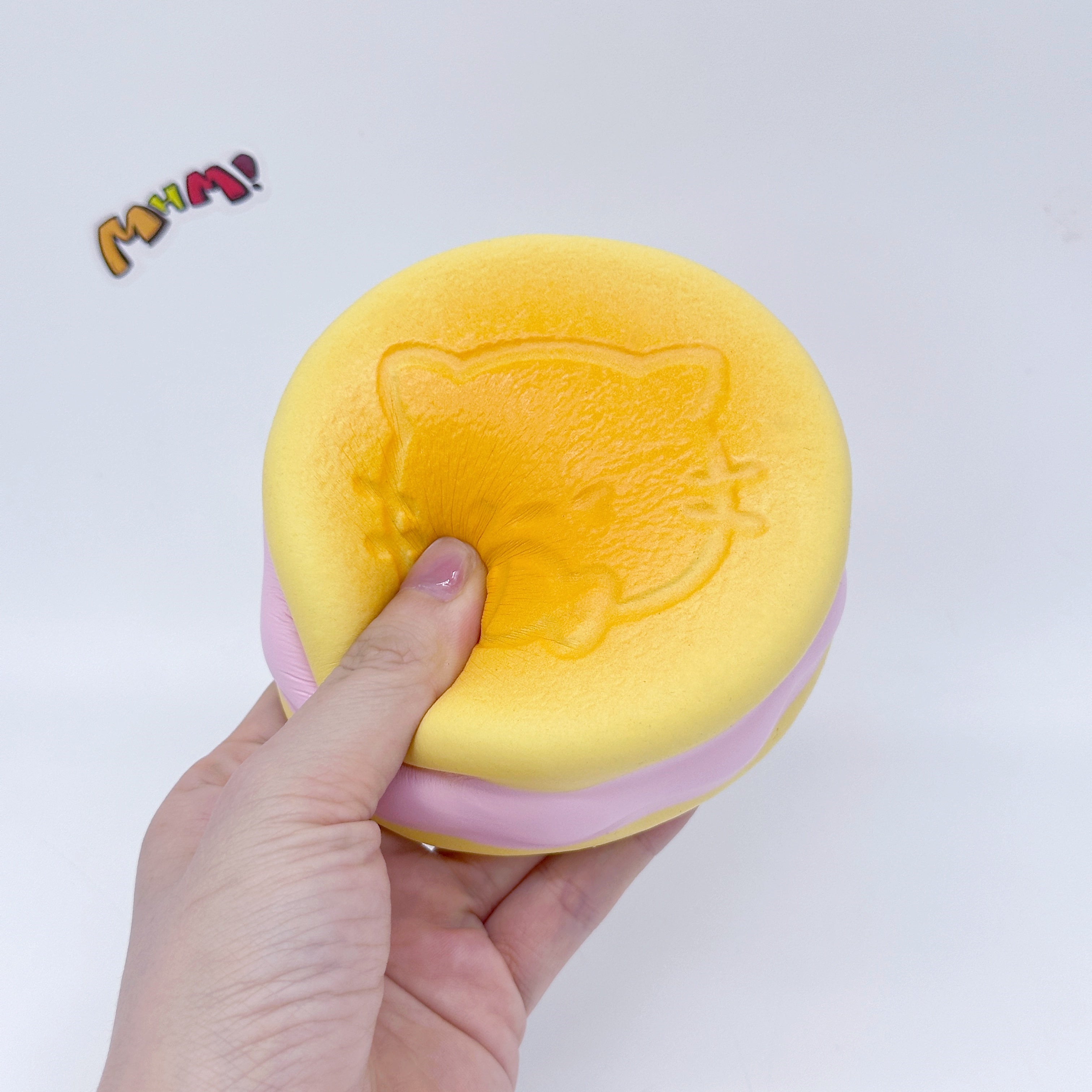 Kawaii Original Flavor Cookie Squishy with Kitty Emboss: Ultra So - squishy toy size reference with hand