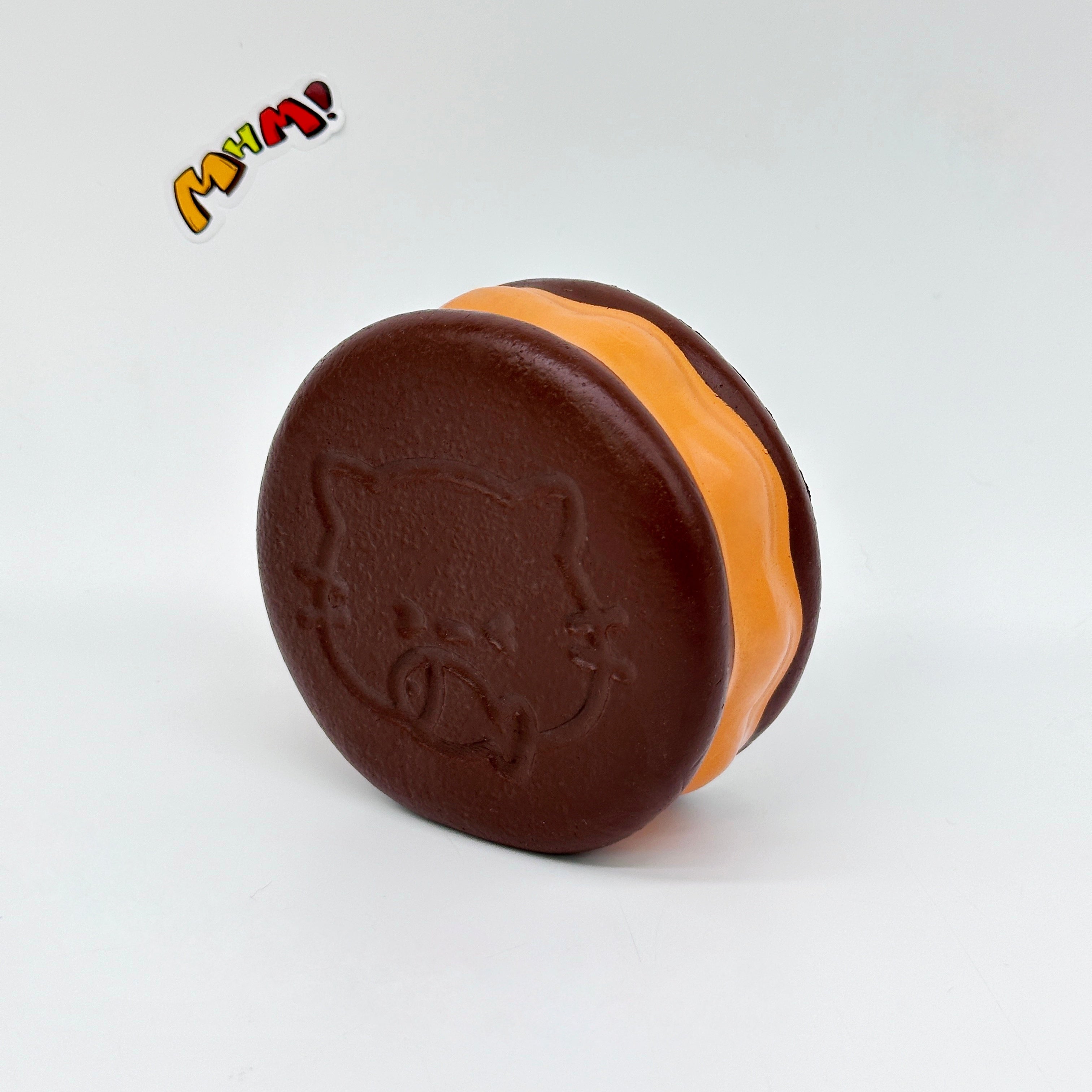 Kawaii Chocolate Cookie Squishy with Kitty Emboss: Ultra Soft & S - squishy stress relief toy detail shot