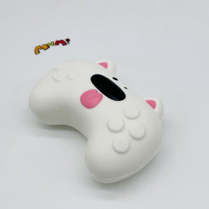Kawaii Dog Squishy: Tofu Dog -- Controller -- Headphone Case! - slow rising squeeze toy side angle view