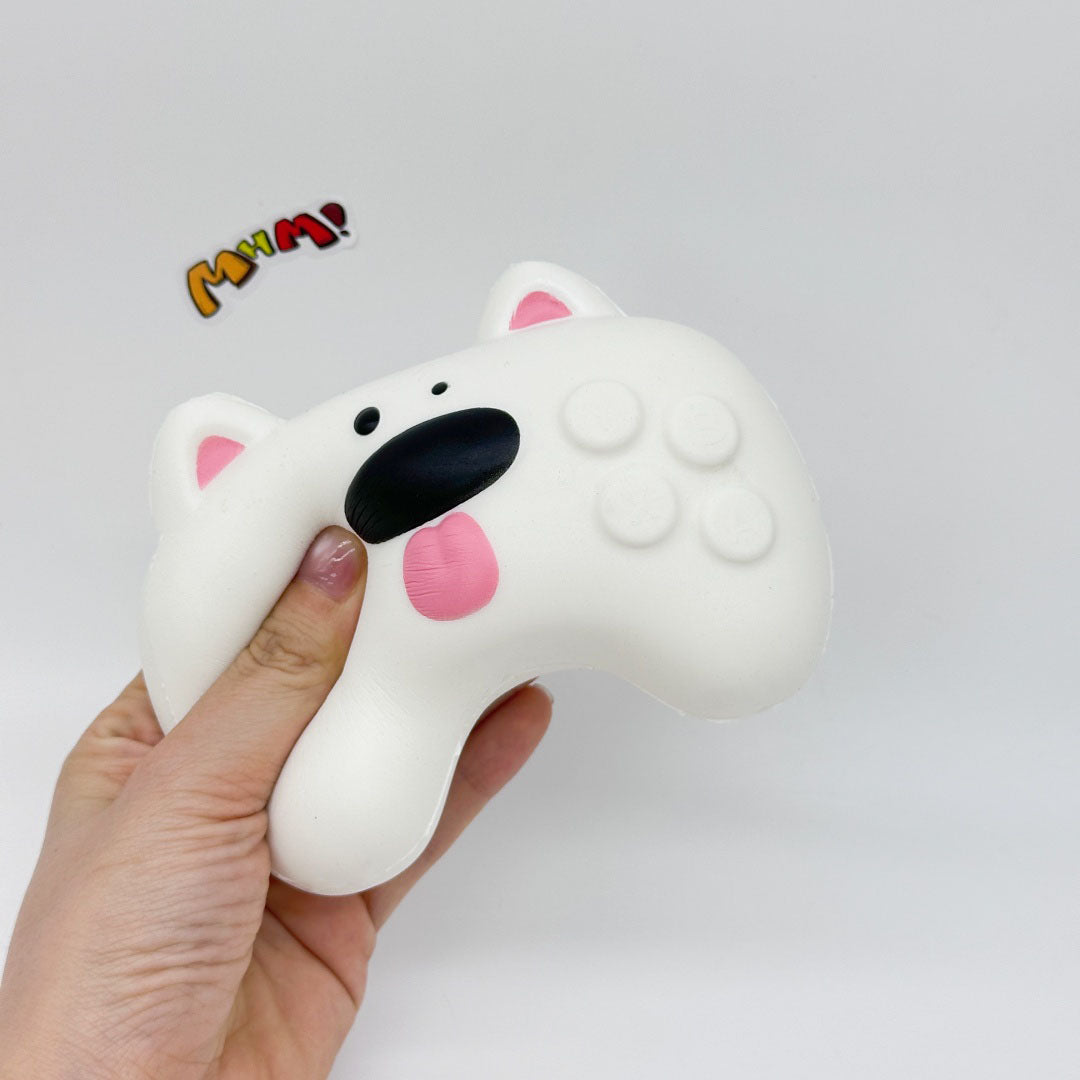 Kawaii Dog Squishy: Tofu Dog -- Controller -- Headphone Case! - slow rise toy hand squeeze demo