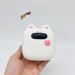 Kawaii Dog Squishy: Tofu Dog -- Controller -- Headphone Case! - squishy toy size reference with hand