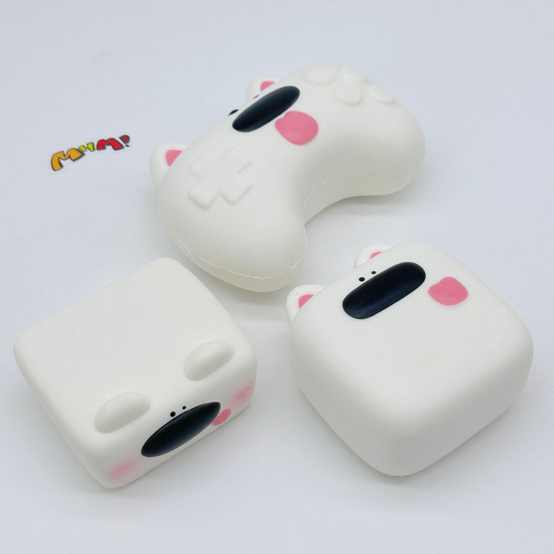 Kawaii Dog Squishy: Tofu Dog -- Controller -- Headphone Case! - kawaii squishy toy close up