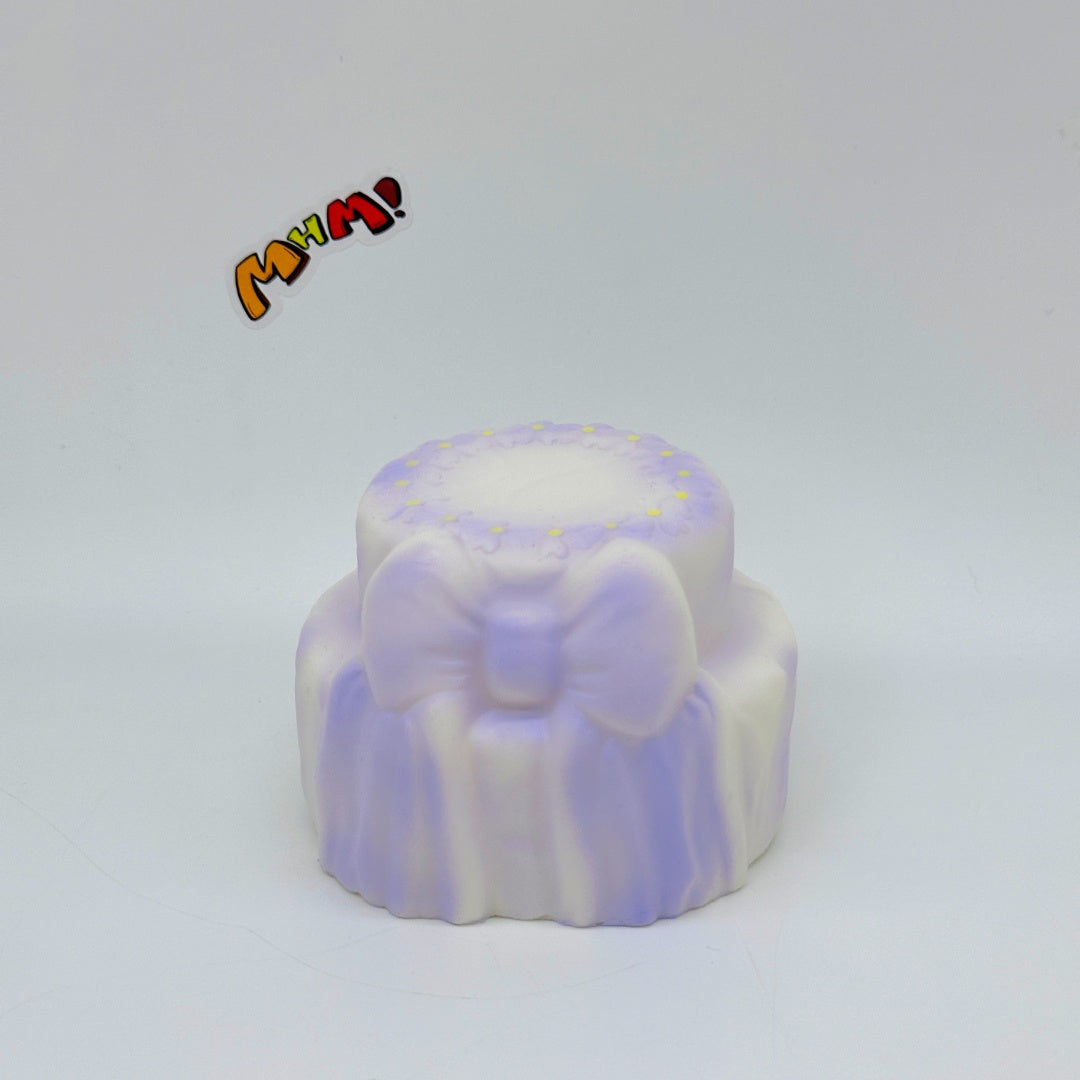 Cute Two-Tier Cake Stress Relief Squishy with Bow - soft slow rise fidget toy front view