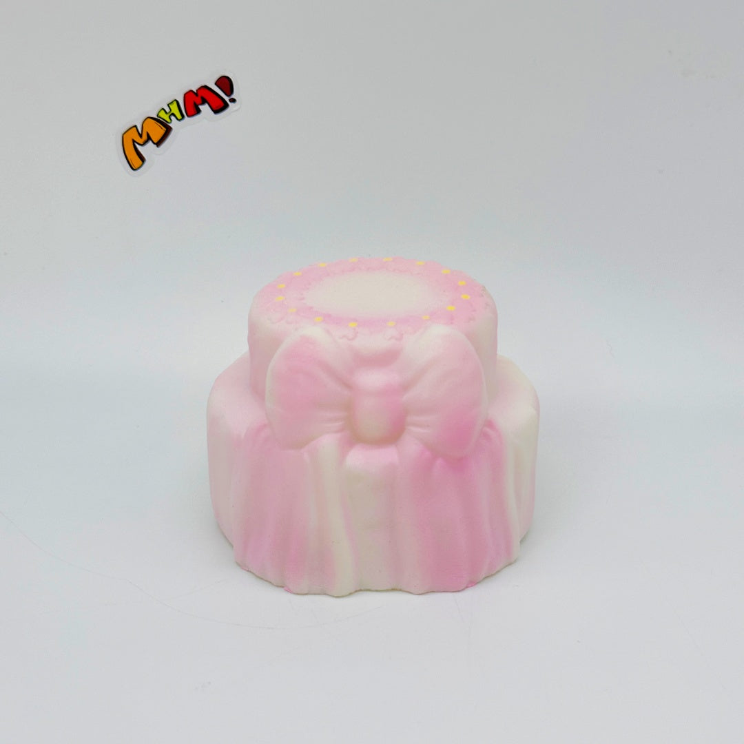 Cute Two-Tier Cake Stress Relief Squishy with Bow - squishy stress relief toy detail shot