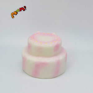 Cute Two-Tier Cake Stress Relief Squishy with Bow - kawaii squishy toy close up