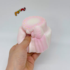 Cute Two-Tier Cake Stress Relief Squishy with Bow - slow rise fidget toy texture close up