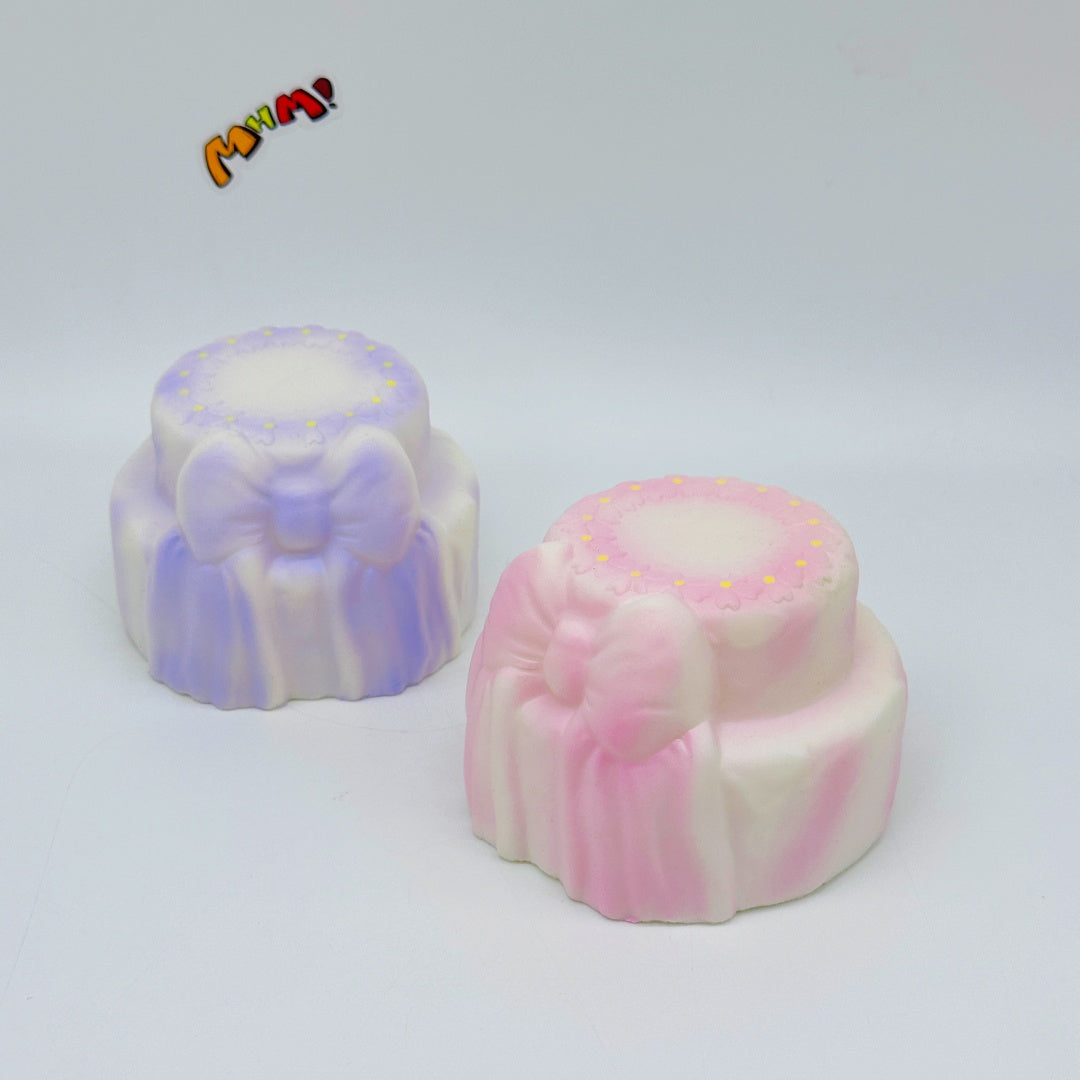 Cute Two-Tier Cake Stress Relief Squishy with Bow - slow rising squishy toy product photo